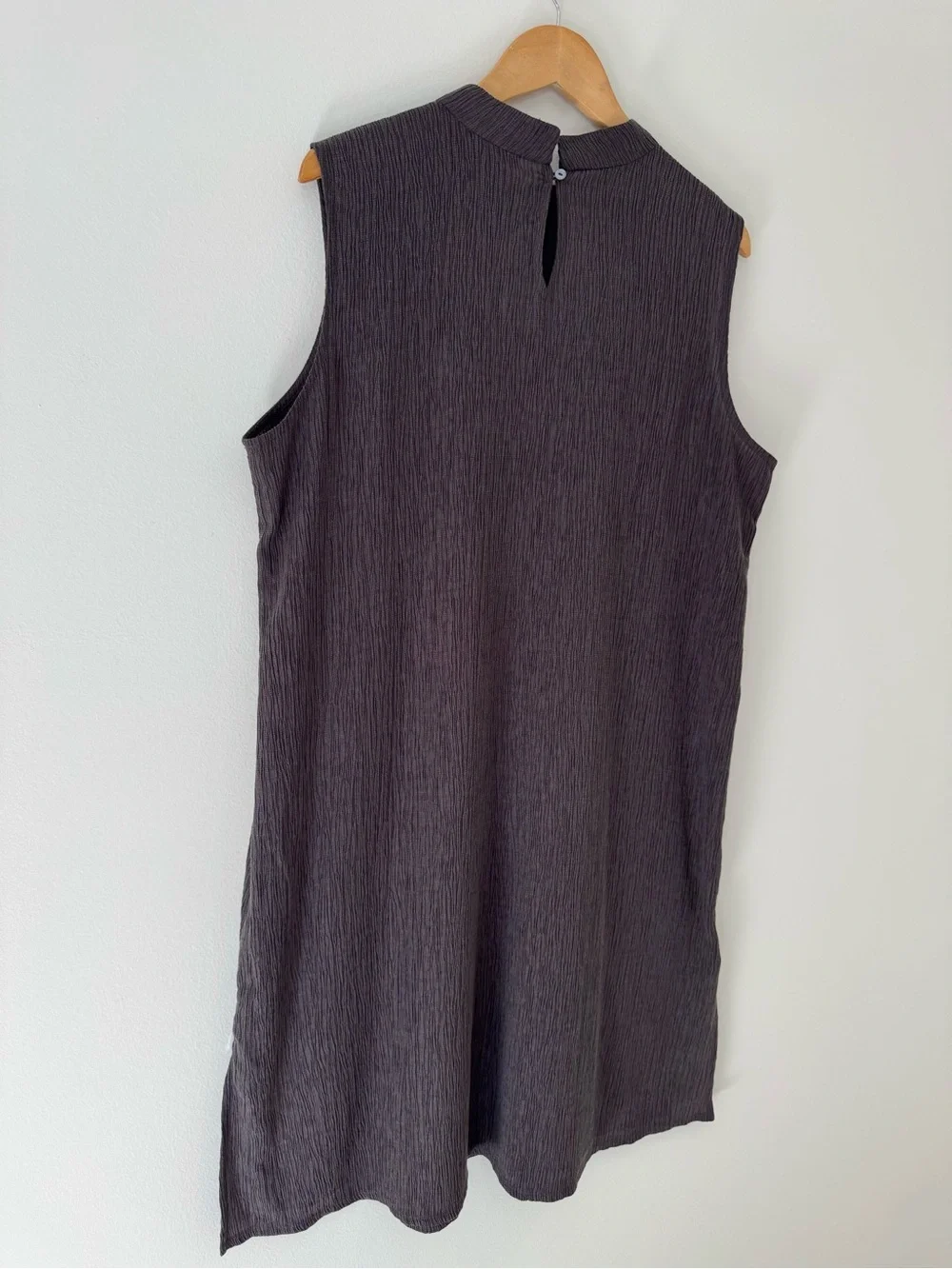 Eileen Fisher NWT Woven Plissé Mock Neck Dress Rye Color Size XL